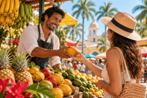 Un joven y atractivo vendedor de frutas en Sudamérica. La latina con sombrero de verano se siente inmediatamente atraída por él. A veces no es destino, sino Casualidad: ciertos encuentros llegan cuando estás preparado para descubrir algo nuevo sobre ti, el amor y tus relaciones.